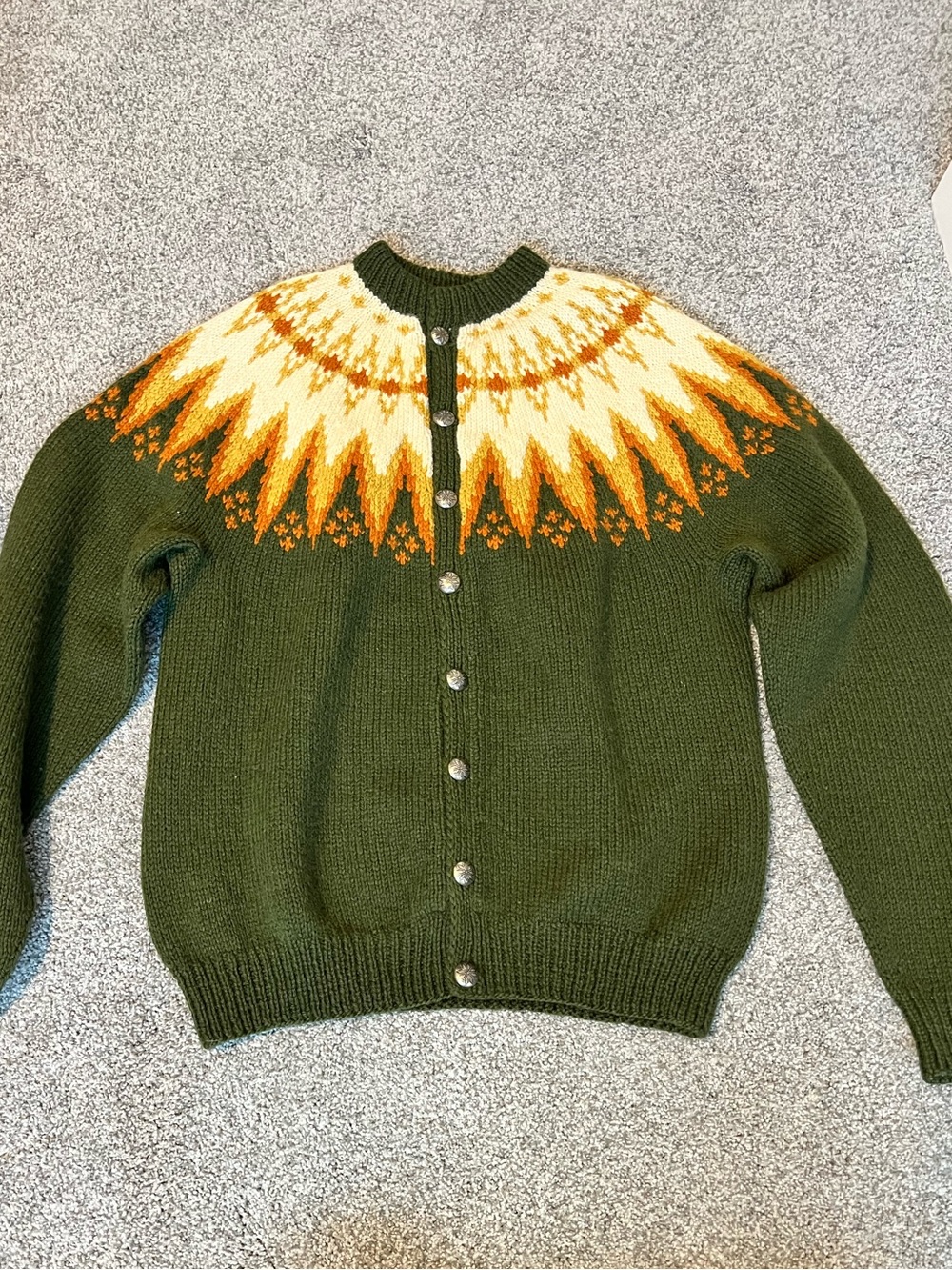 Women's Green Nordic Yoke Wool Cardigan Sweater